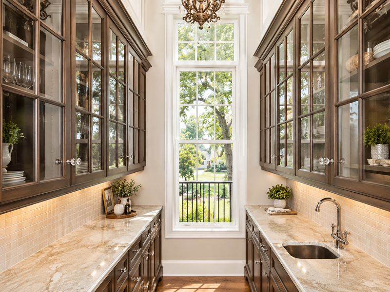 Elegant wine lounge with custom display cabinetry