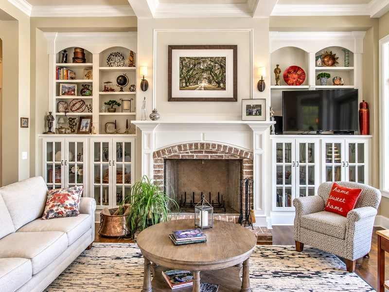 Living room built-ins with integrated media wall